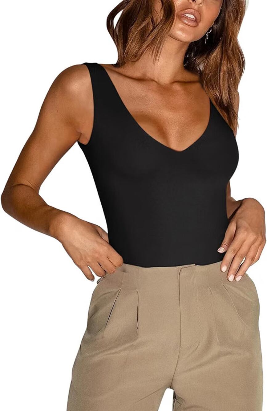 Womens Deep V Neck Backless Sleeveless Double Lined, Size Medium